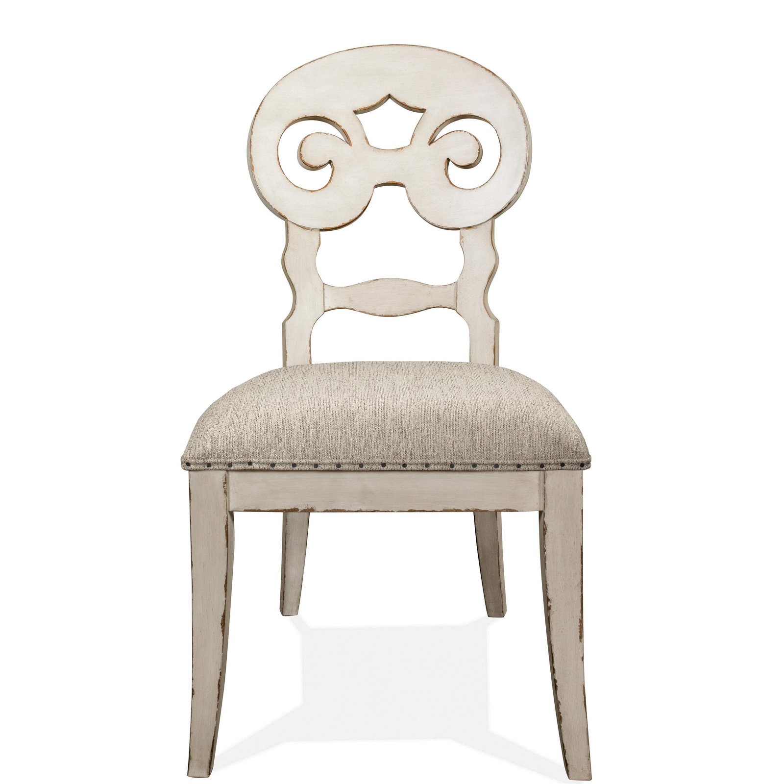 Mix-n-match Chairs Scroll Upholstered Side Chair in Chipped White