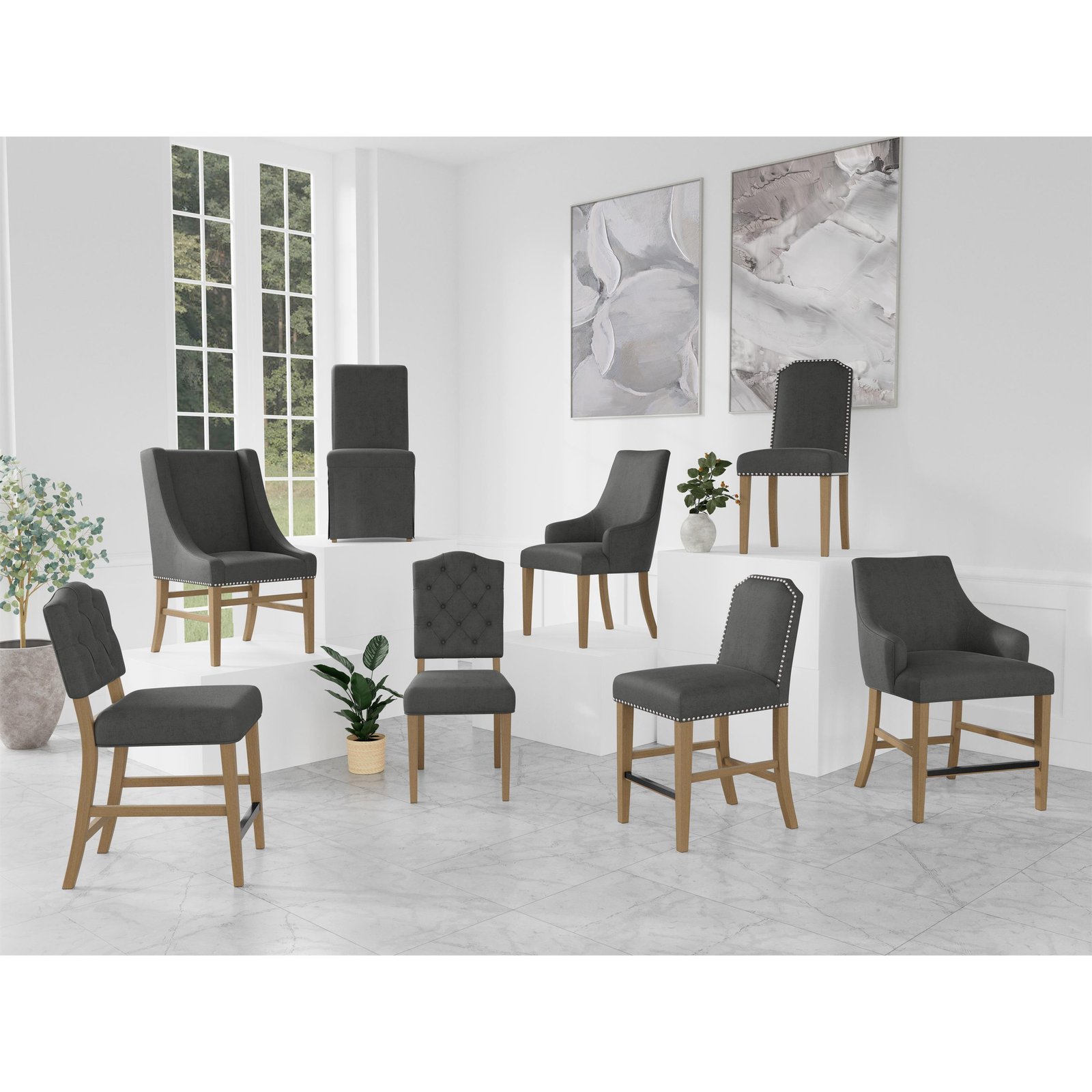 Mix-n-match Chairs Cliped Top Upholstered Stool in Slate - Image 2