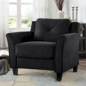 Black / Brown / Grey / Blue / Beige Tufted Accent Chair – Single Seat, Curved Arms