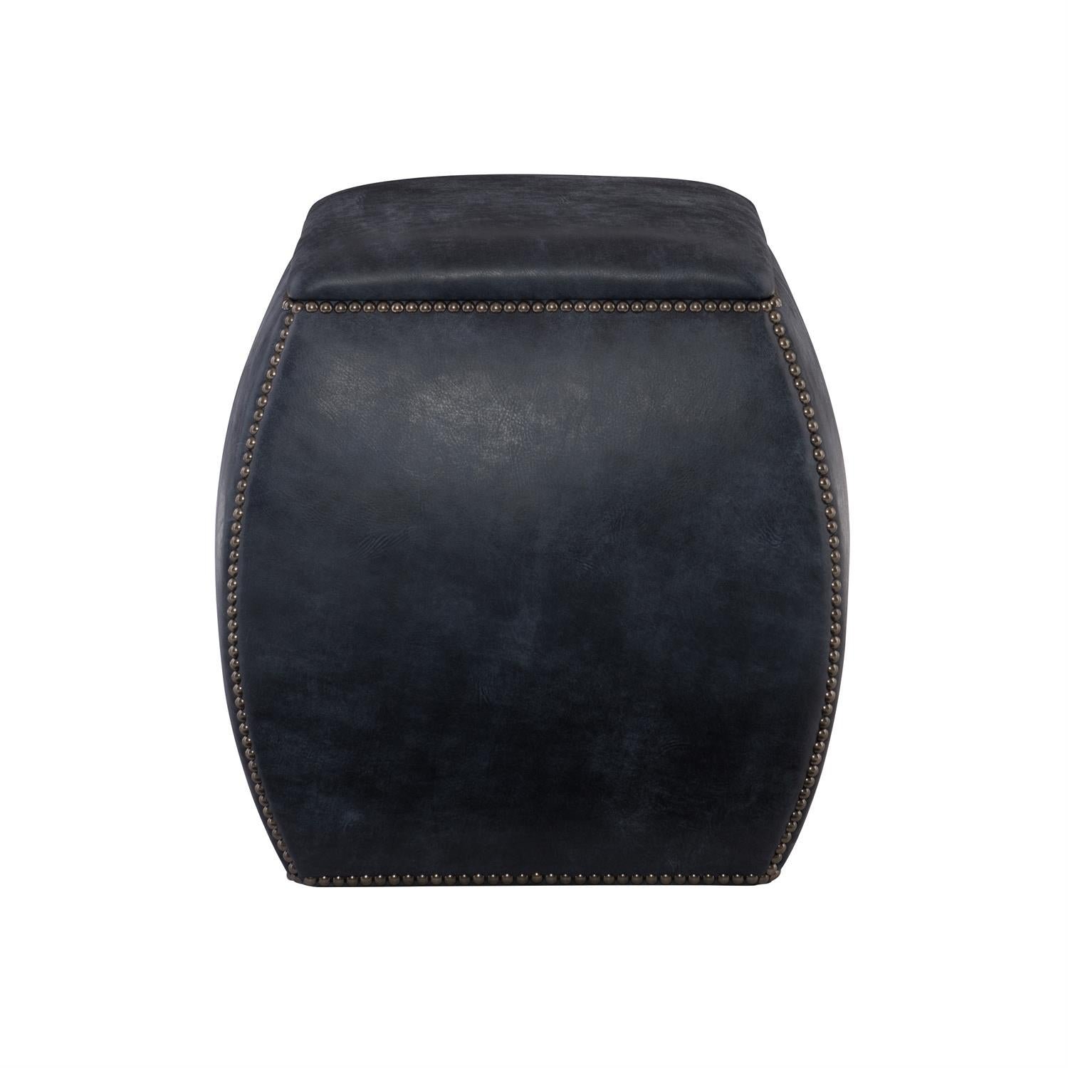 Delta Leather Ottoman in Black