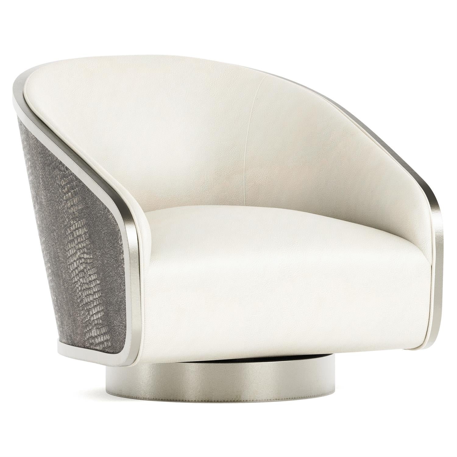 Miles Leather Swivel Chair in White - Image 2